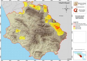 Carta della densità popolazionistica delle cornacchie